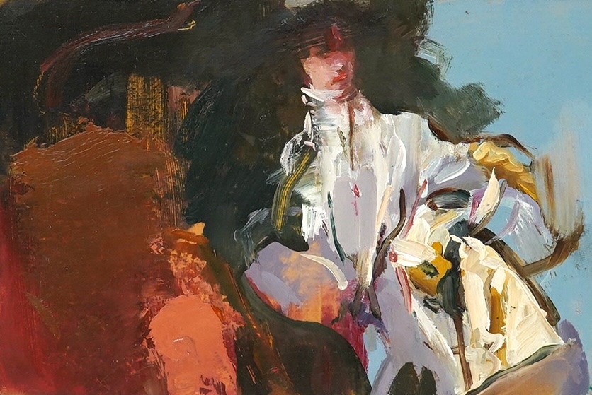 Charlotte Snook (Contemporary), oil on board, ‘Woman in white’, signed verso, 12 x 18cm. Condition - good